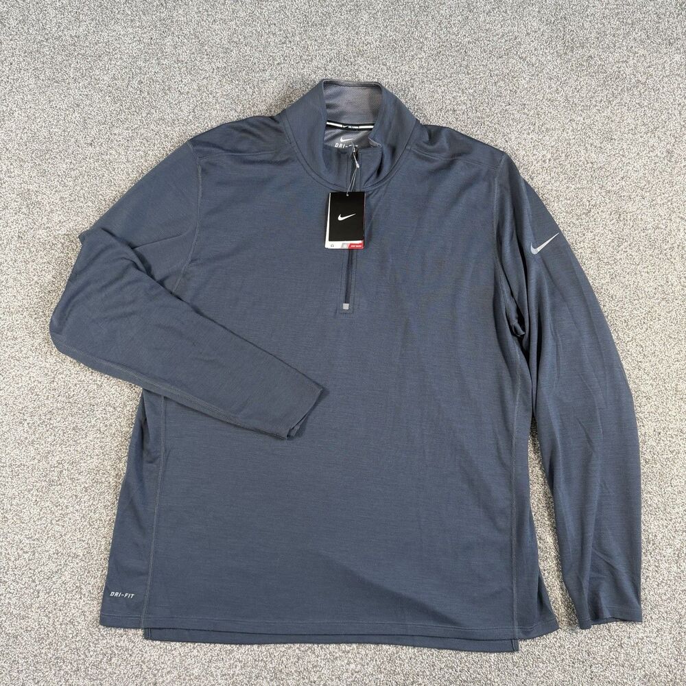 Nike Running Dri-FIT 1/4 Zip L/S Pullover Mens Blue Wool Blend Size XXL NEW